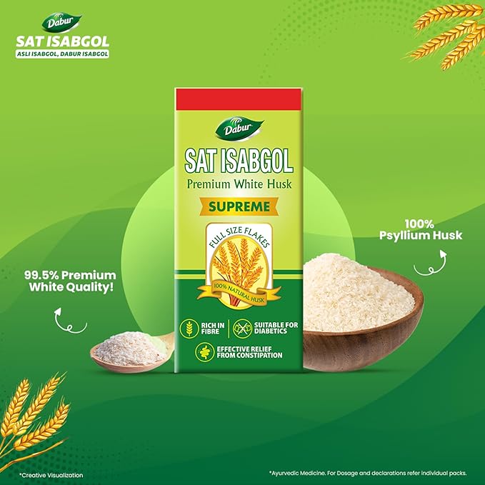Dabur Sat Isabgol (Psyllium Husk) - 180g | Rich in Fiber | Provides Effective Relief from Constipation & Bloating | Promotes Bowel Health | Non-Habit Forming | 100% Ayurvedic - Image 2
