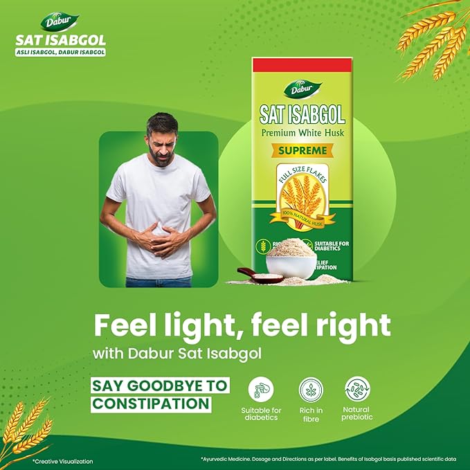 Dabur Sat Isabgol (Psyllium Husk) - 180g | Rich in Fiber | Provides Effective Relief from Constipation & Bloating | Promotes Bowel Health | Non-Habit Forming | 100% Ayurvedic - Image 7