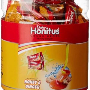 Dabur Honitus Cough Drops Ginger Provides Effective Relief From Cough And Sore Throat, Red - 100 Tablets