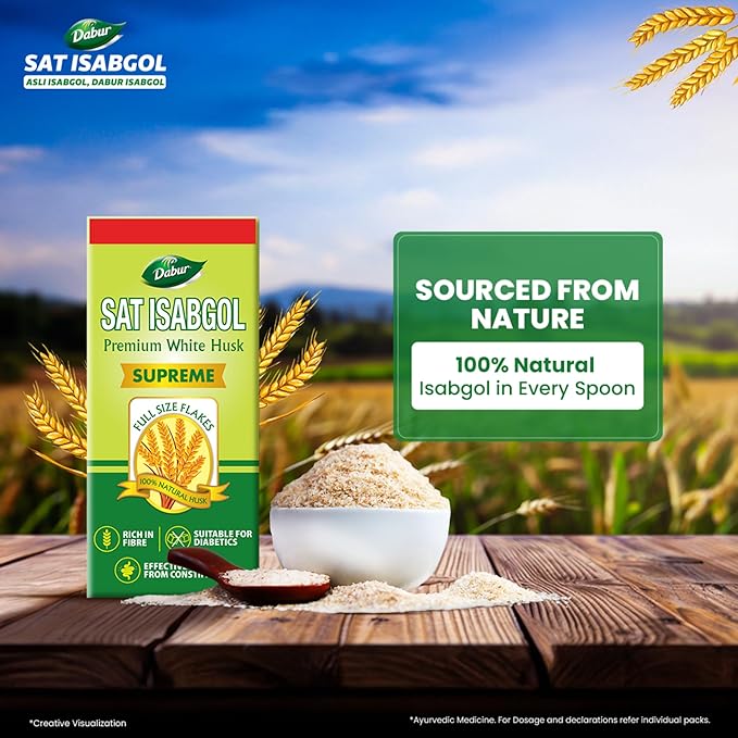 Dabur Sat Isabgol (Psyllium Husk) - 180g | Rich in Fiber | Provides Effective Relief from Constipation & Bloating | Promotes Bowel Health | Non-Habit Forming | 100% Ayurvedic - Image 3