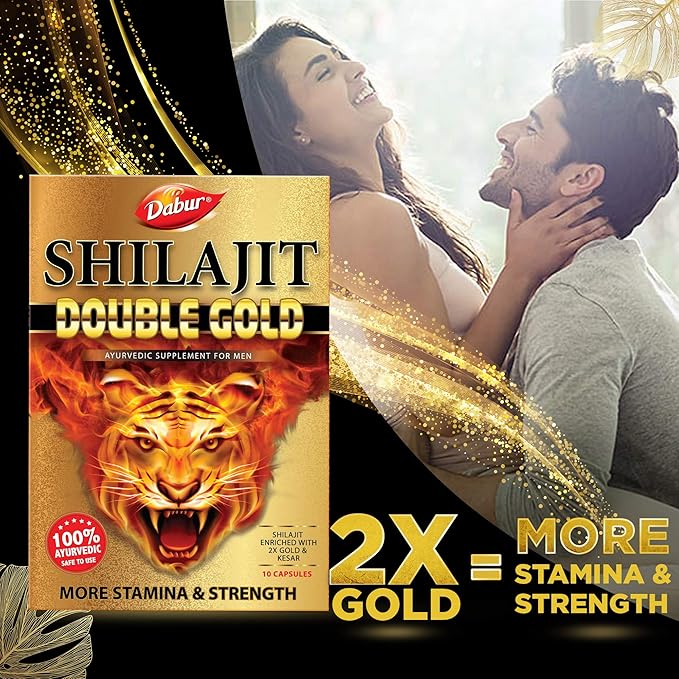 DABUR Shilajit Double Gold-10 Capsules|2X Stamina&Strength|100% Ayurvedic Capsules For More Strength,Power,Energy&Stamina|Helps In Countering Weakness|Premium Vitality Ayurvedic Supplement - Image 3