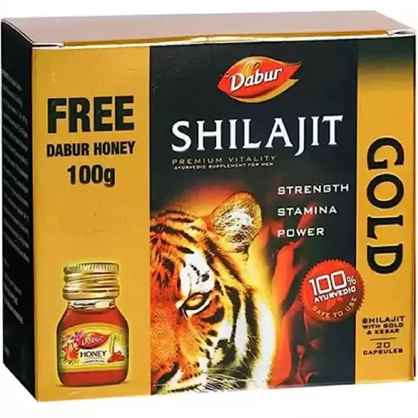 Dabur Shilajit Gold Capsule for Men | For Immunity, Strength, Stamina & Power with 100gm Honey Free